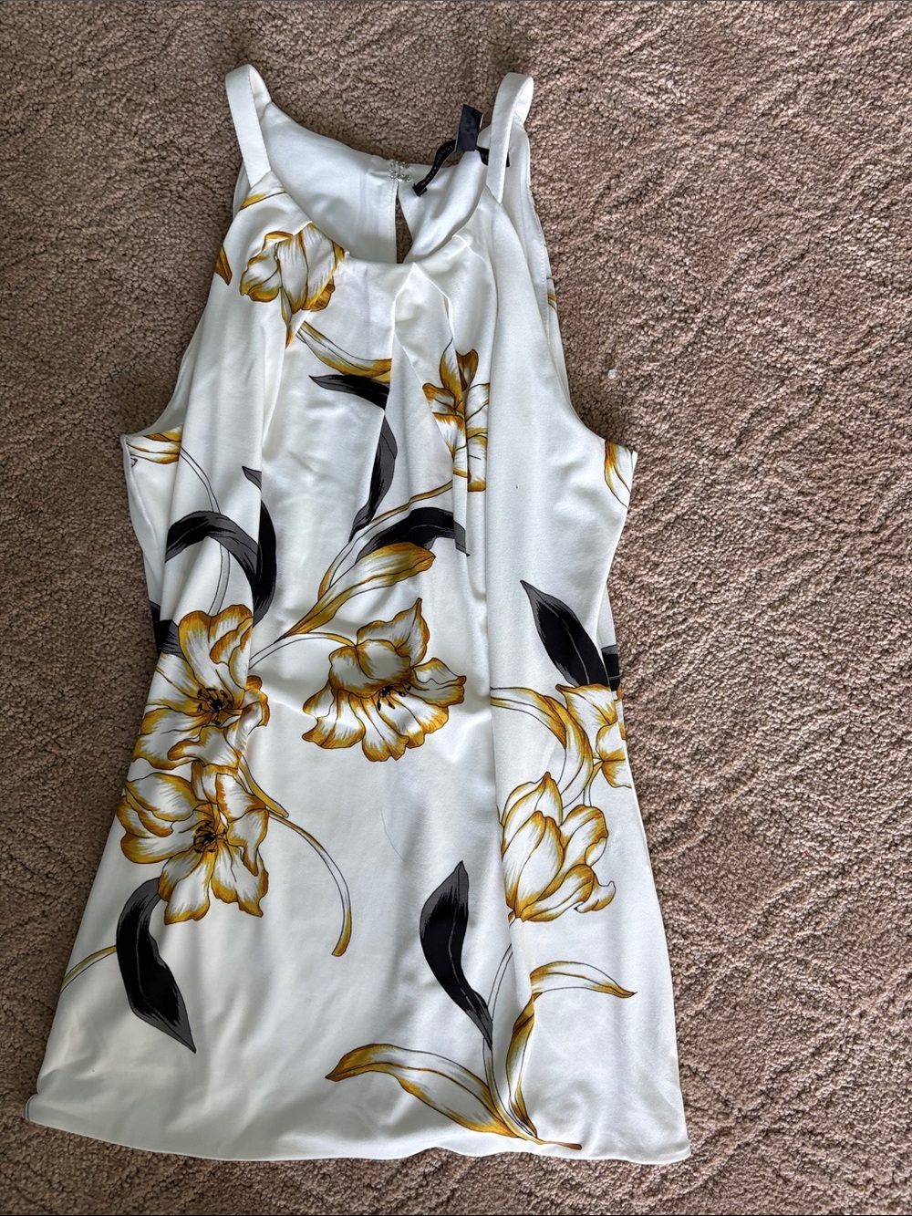 White House Black Market White Halter Dress with Yellow and Black Floral Print